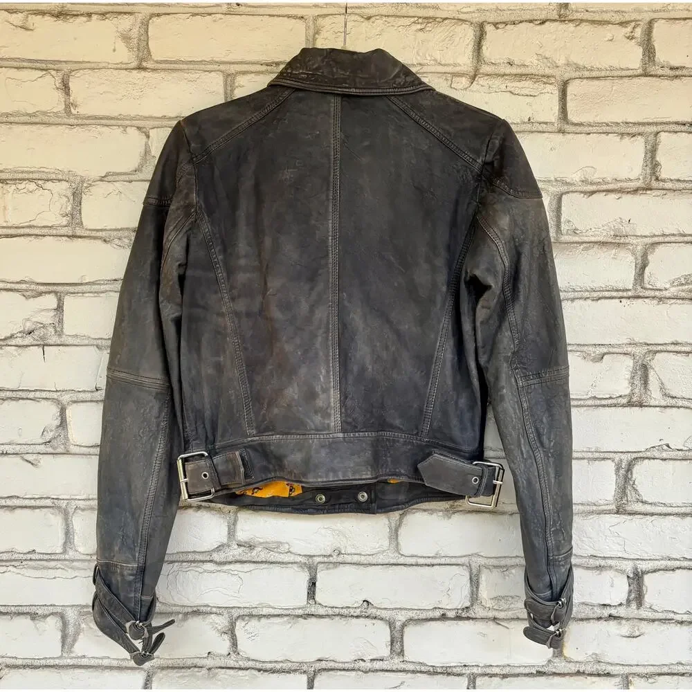 FREE PEOPLE Avis Distressed Lamb Leather Moto Jacket NWT S Small $498 - Picture 8 of 11